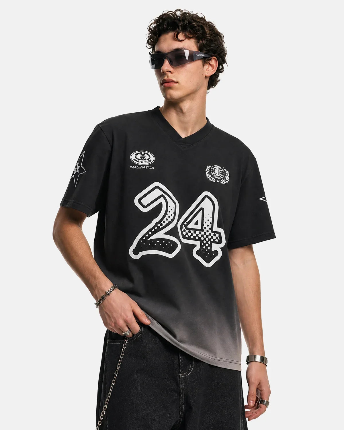 Inflation Streetwear Gradient Number Graphic Jersey Tee featuring bold colorful numbers on a casual jersey top.