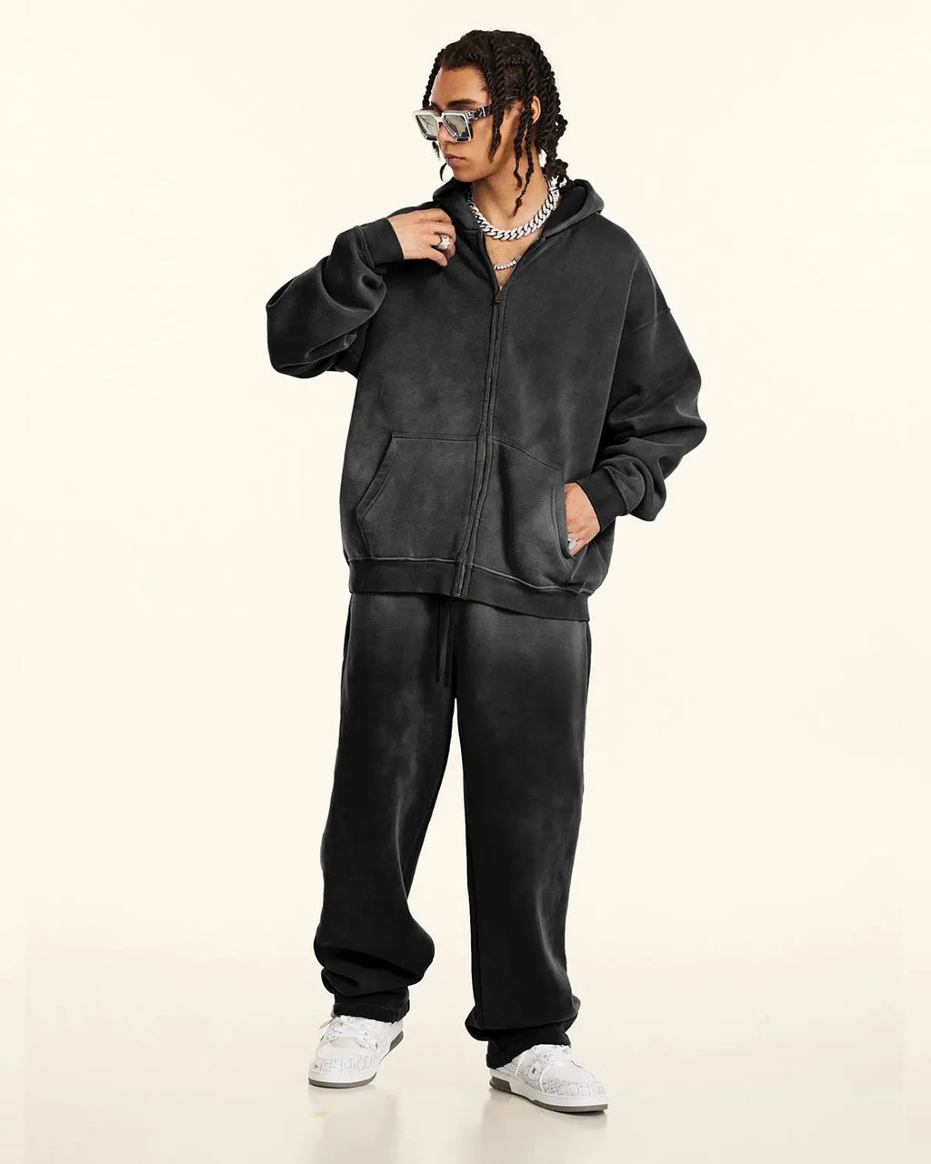 Flation Straight-Leg Acid Wash Sweatpants, casual pants with a relaxed fit and distressed denim look, made for streetwear style.