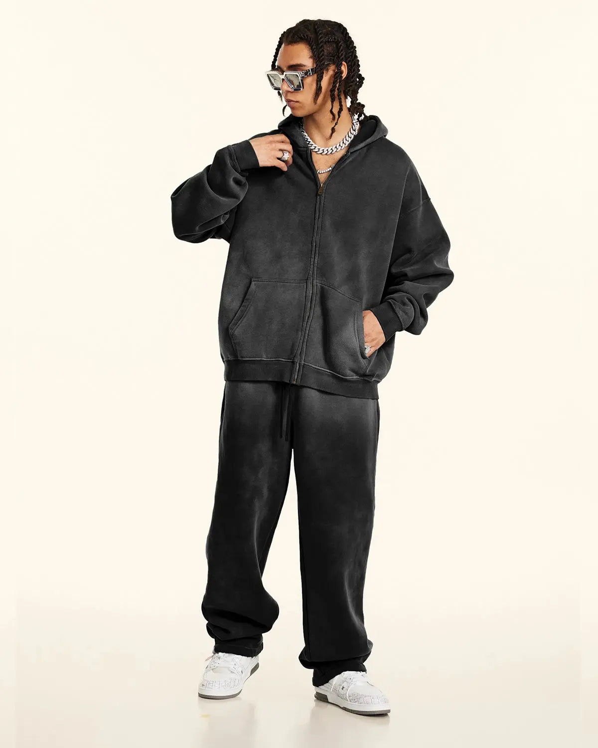 Flation Straight-Leg Acid Wash Sweatpants, casual pants with a relaxed fit and distressed denim look, made for streetwear style.