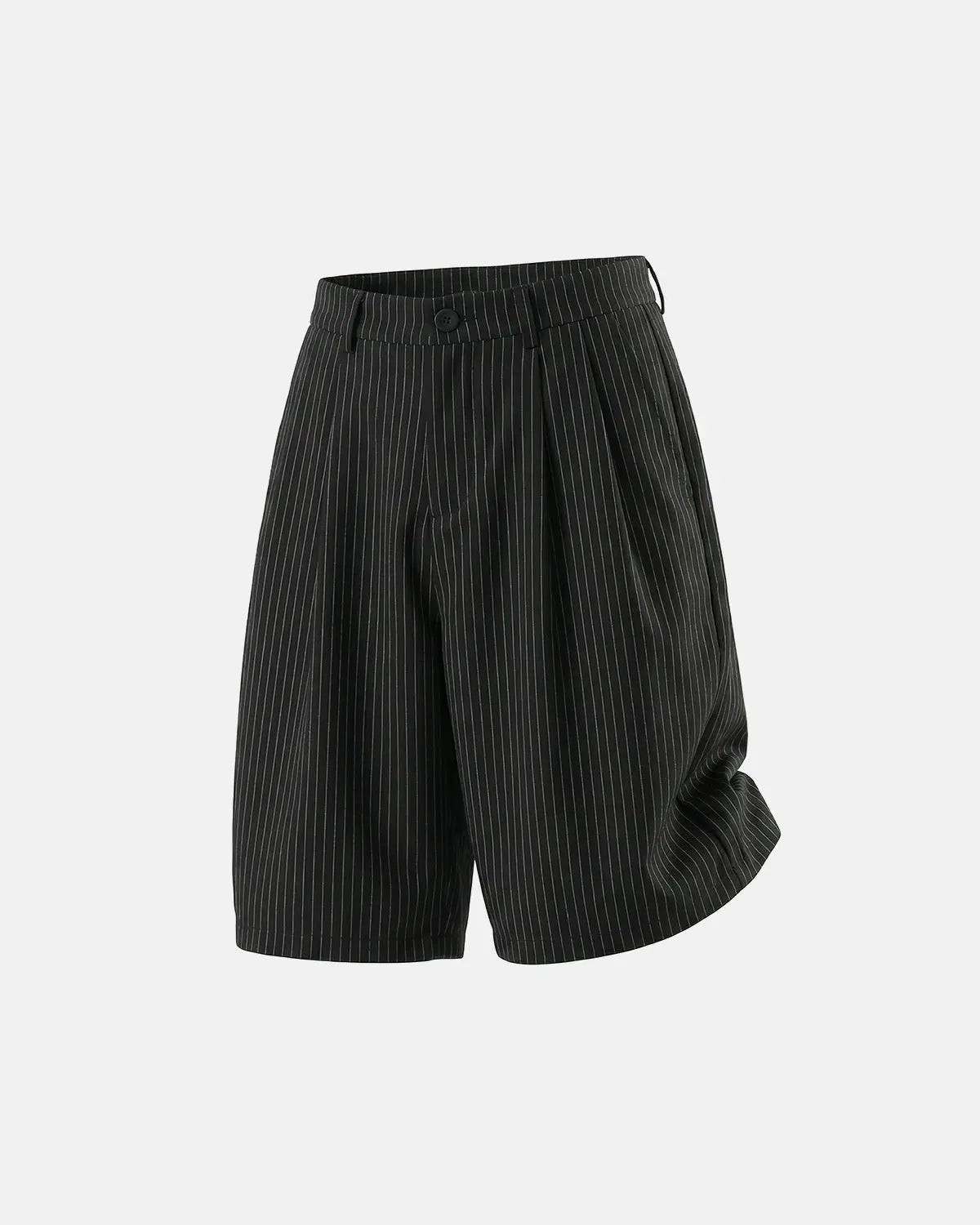 Inflation streetwear pinstripe pleated tailored shorts, stylish pants with a high waist and crisp pinstripe design.