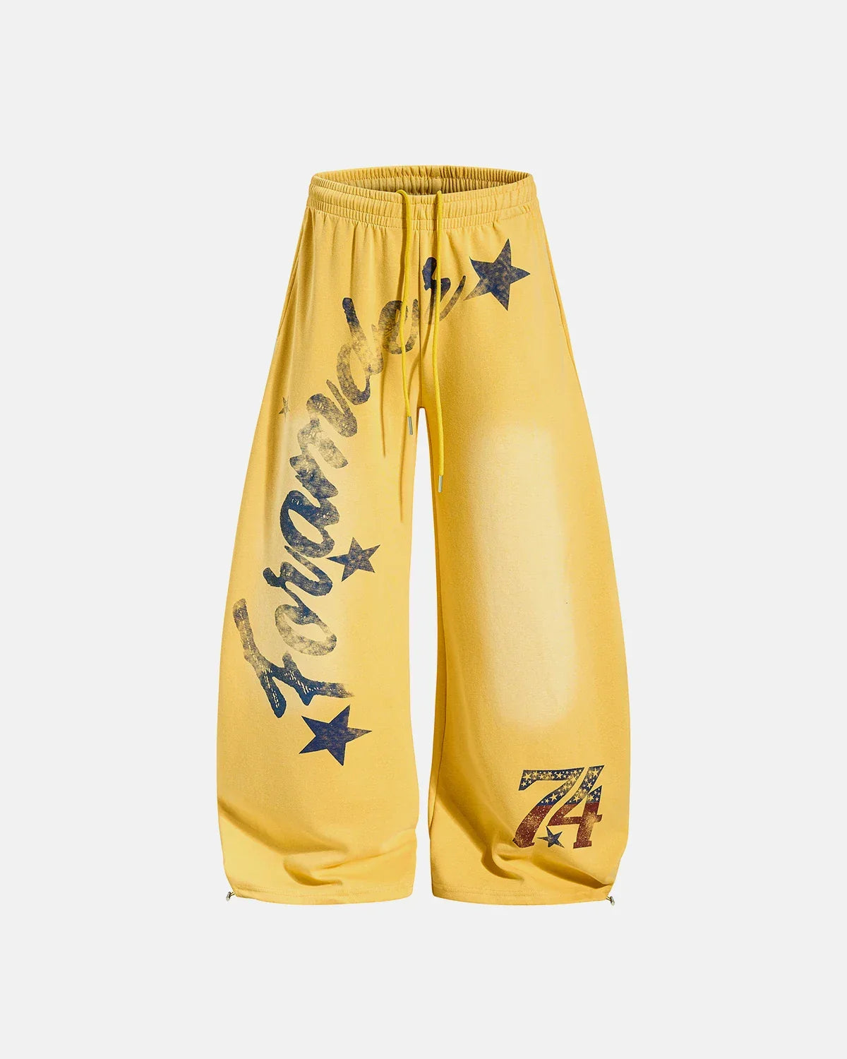 Inflation Streetwear star graphic barrel sweatpants with bold star print and relaxed fit, made from comfortable fabric.