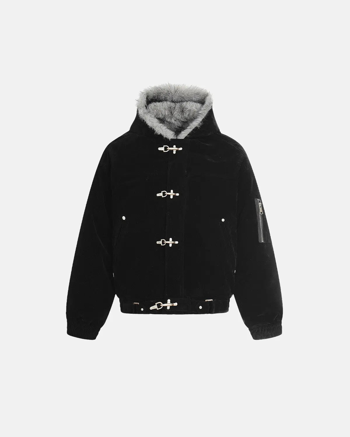 Inflation Streetwear faux fur lined clasp bomber jacket with ribbed cuffs and collar, stylish and warm for casual wear.
