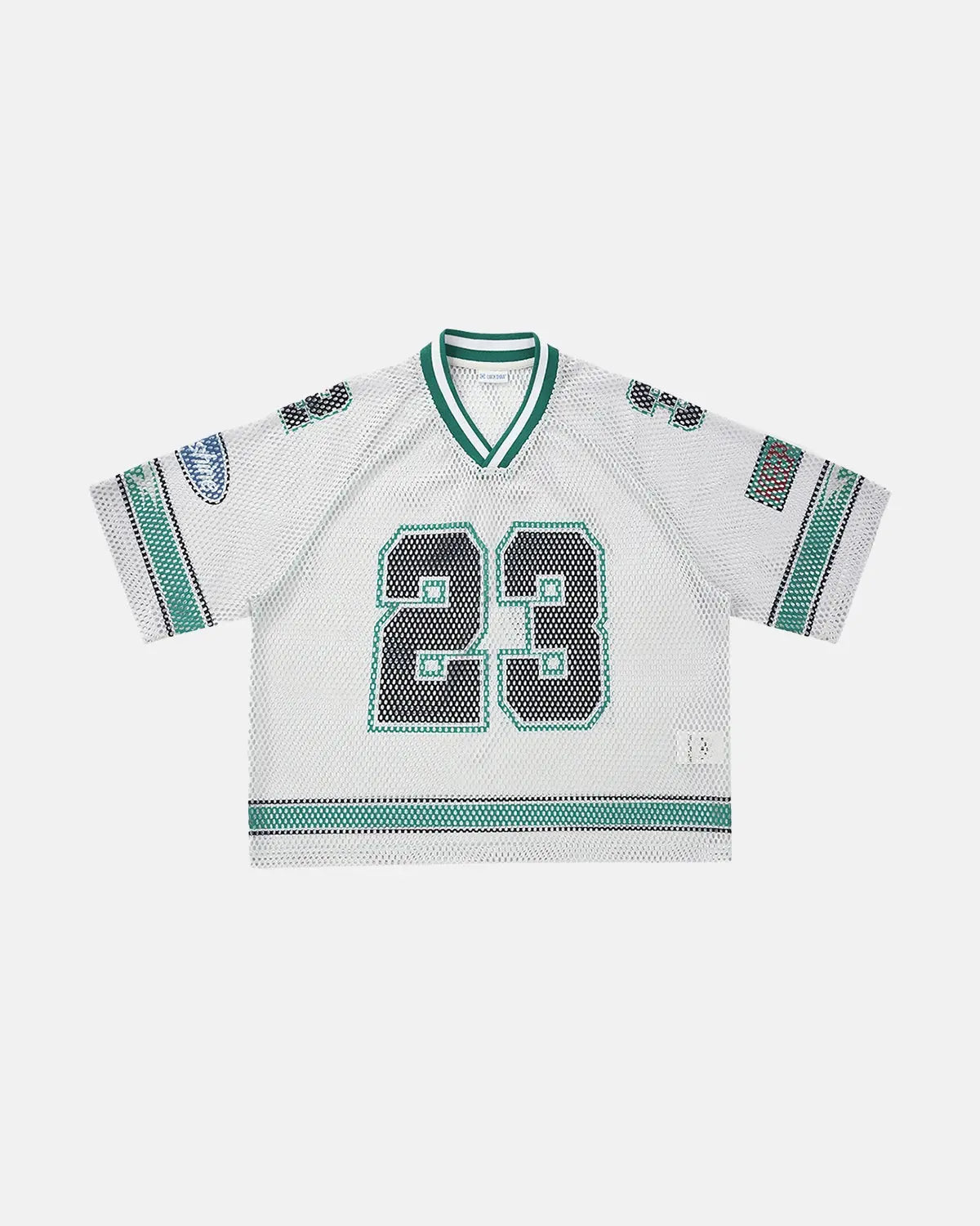 Inflation Streetwear 23 Jersey Mesh Print Tee showcasing a stylish mesh fabric with bold print design on the front.