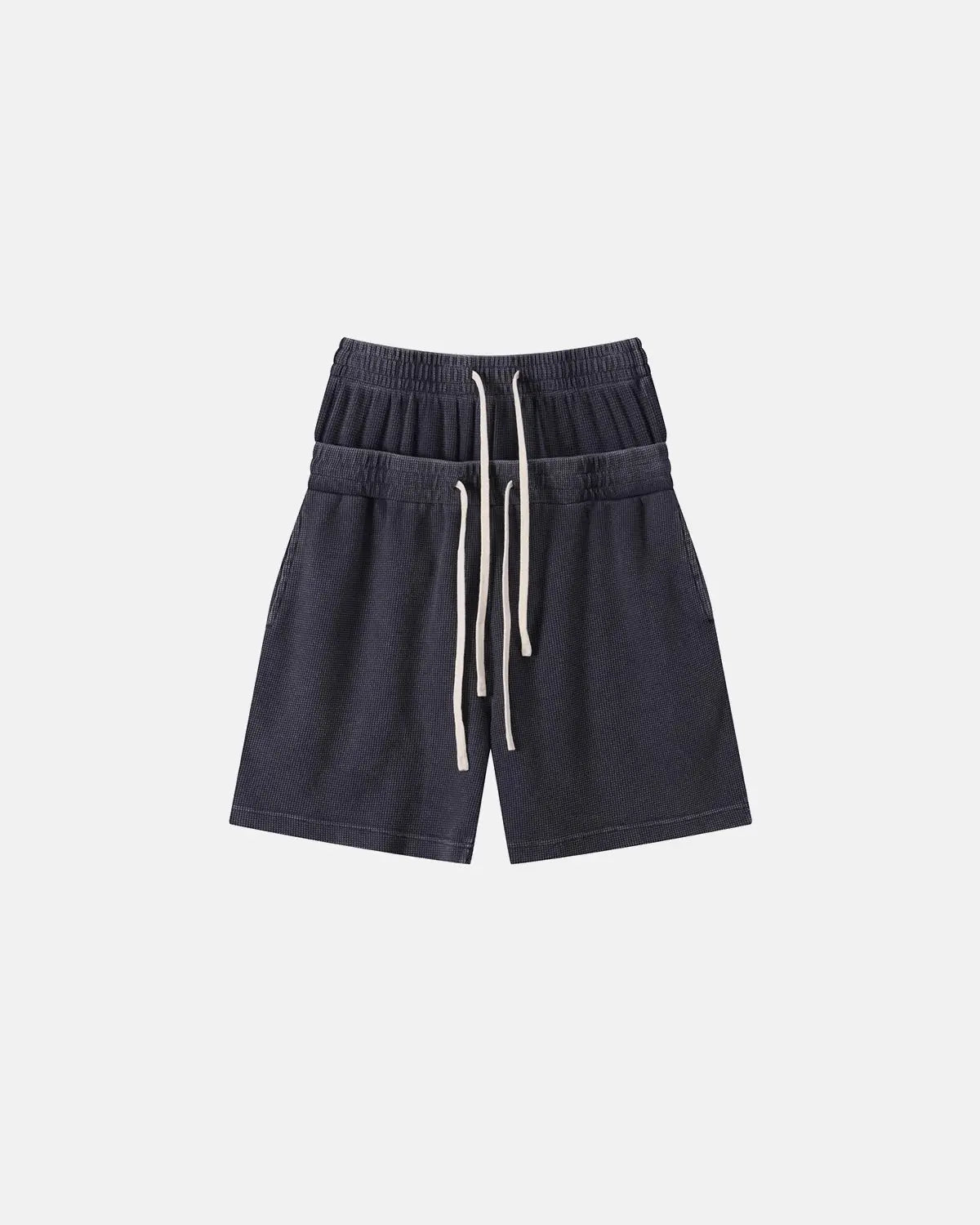 Inflation Double Waist Acid Wash Waffle Shorts, stylish streetwear pants with a textured fabric and relaxed fit.