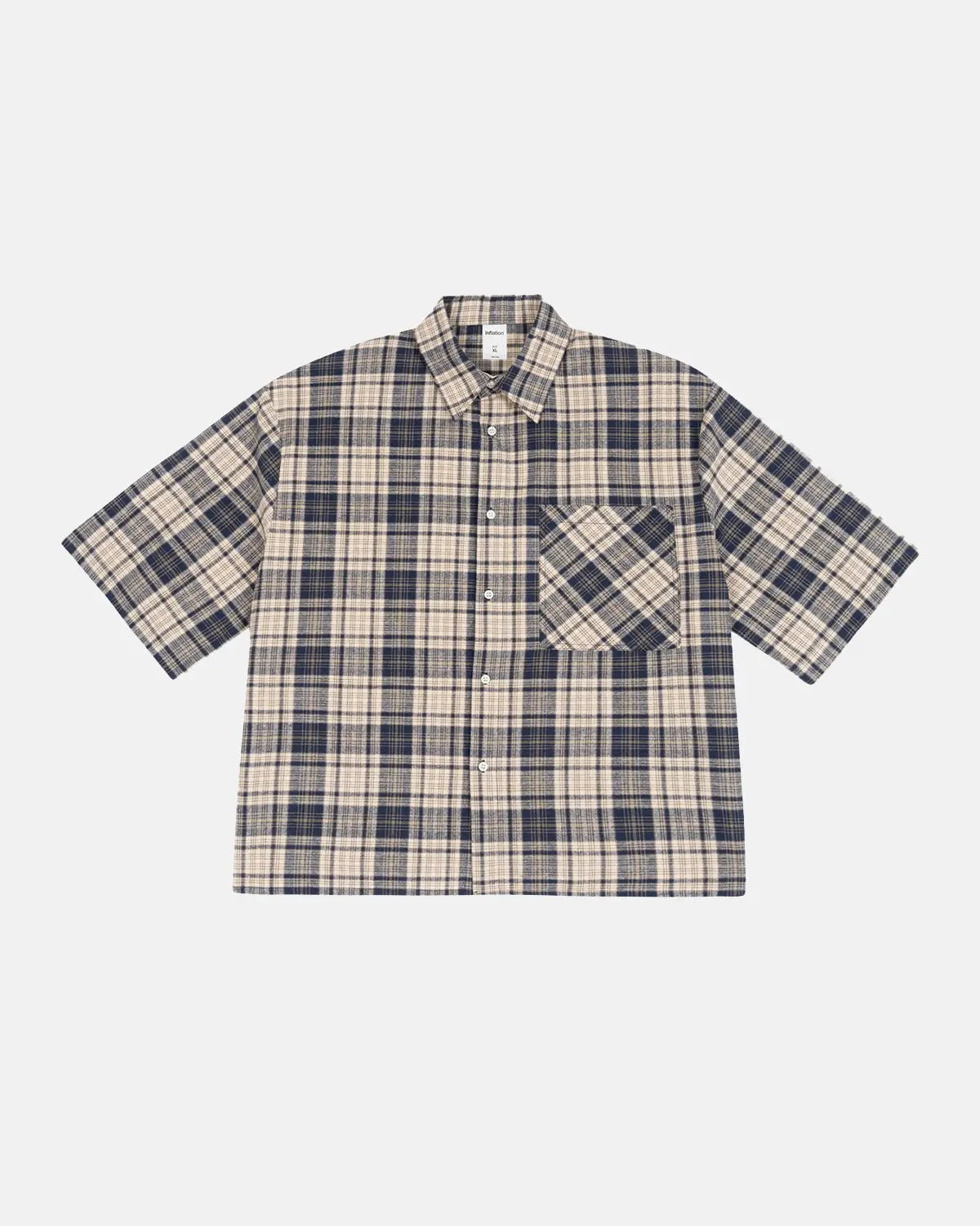 Flation boxy fit plaid shirt featuring a classic checkered pattern and casual streetwear style.