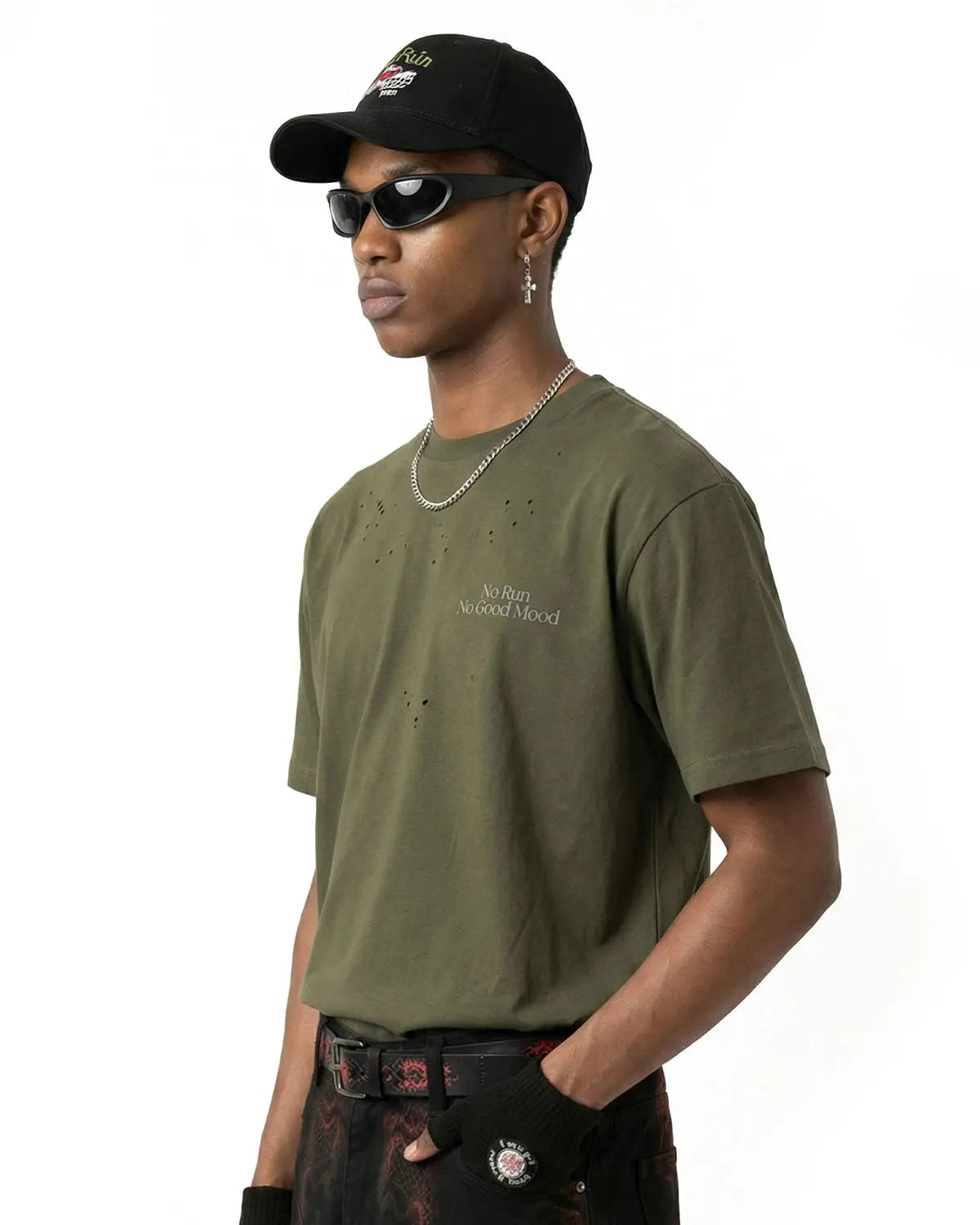 Distressed reflective washed T-shirt by INFLATION Streetwear featuring a relaxed fit and stylish worn-in look.