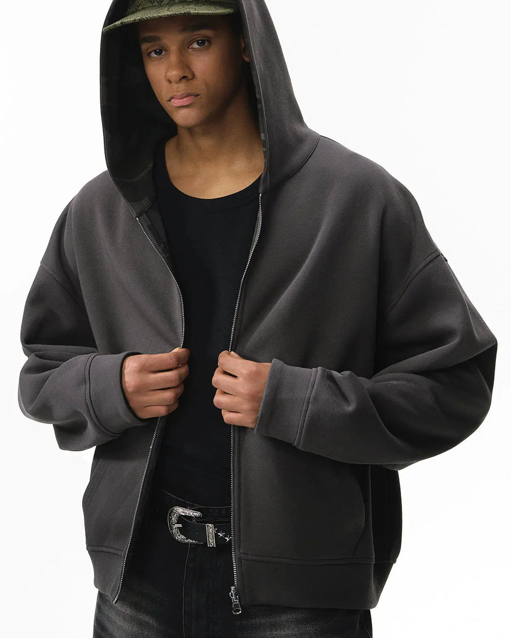 Reversible camo zip-up jacket by INFLATION Streetwear featuring a stylish camouflage pattern and a comfortable fit.