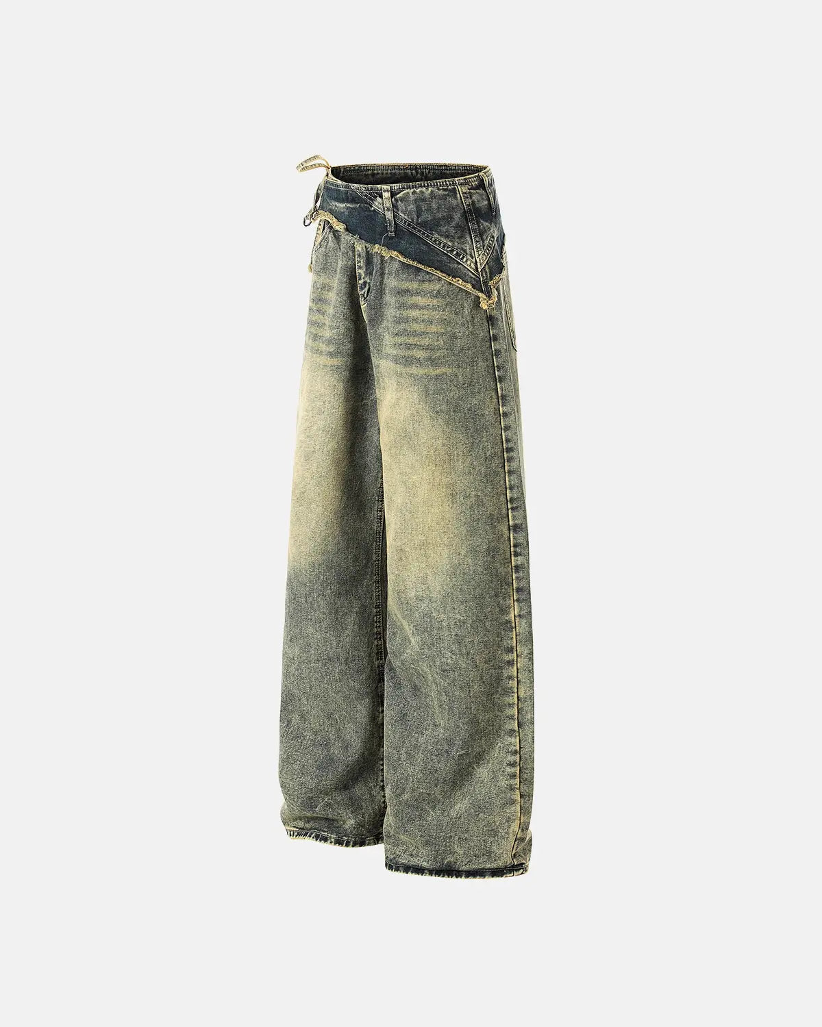 Distressed washed wide-leg denim jeans by INFLATION, featuring a relaxed fit and ripped details for a trendy streetwear look.