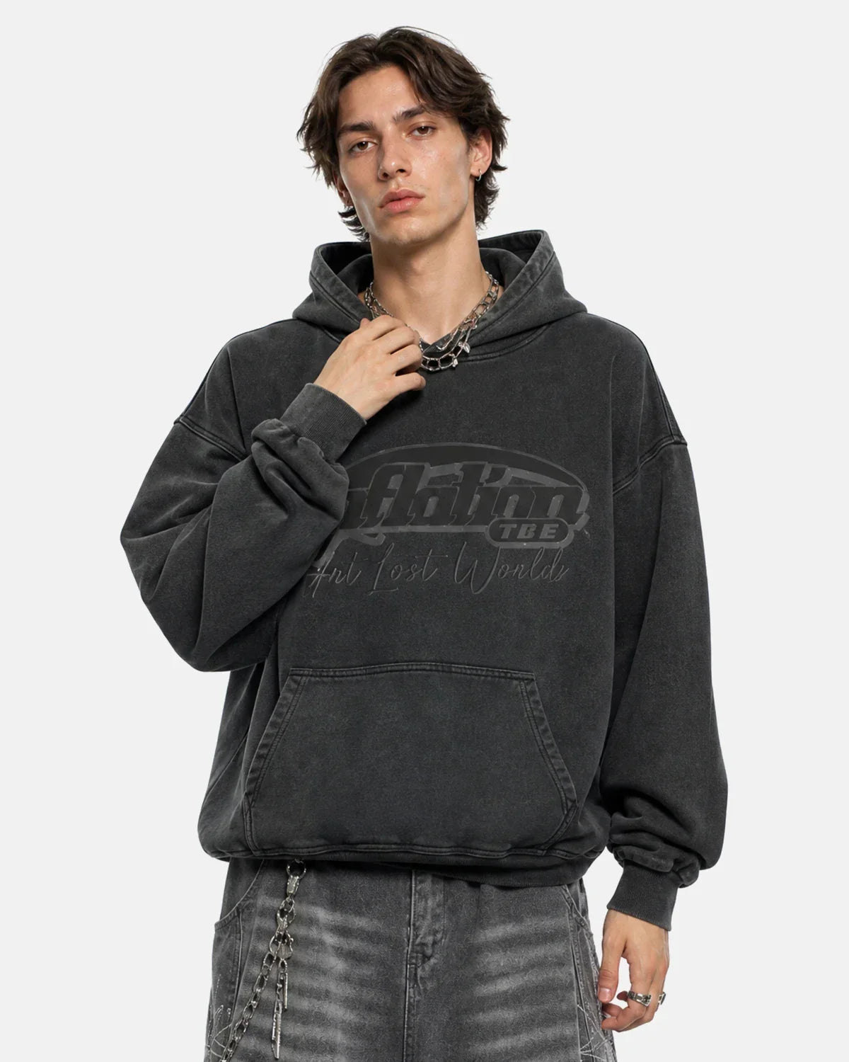 Graphic Washed Hoodie by Flation Streetwear, featuring a casual fit with graphic print and washed fabric texture.