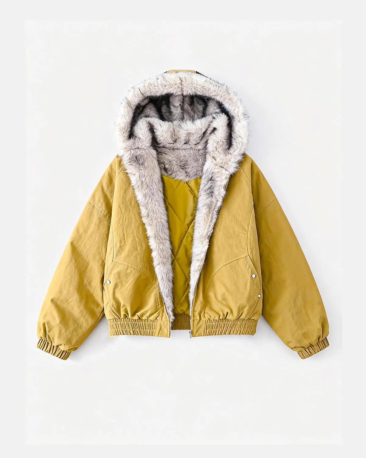 Inflation Streetwear faux fur lined padded bomber jacket with a stylish design and cozy interior, perfect for casual cold-weather wear.