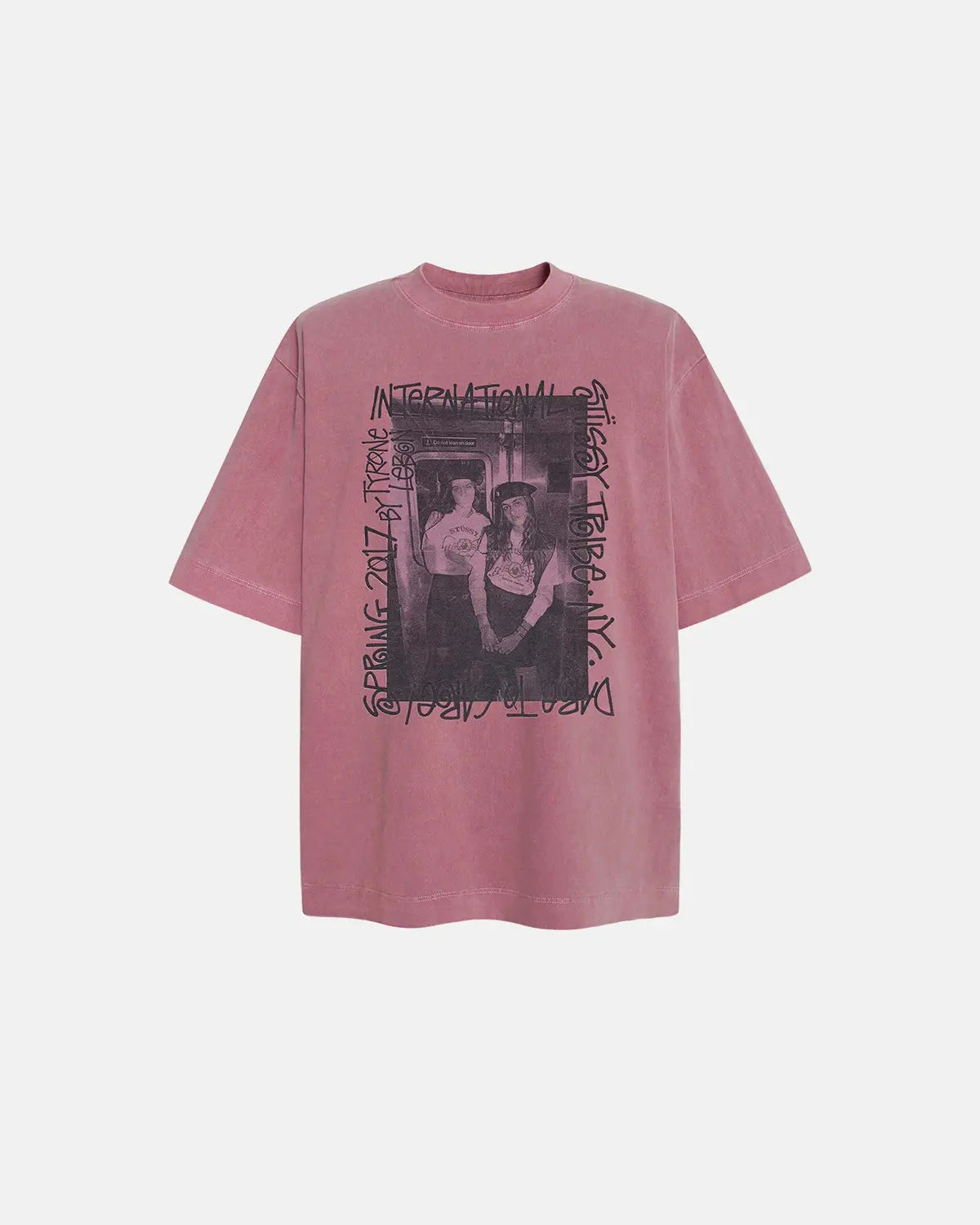 Vintage graphic washed oversized T-shirt by INFLATION, featuring bold streetwear style with a faded, distressed print.