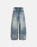 Acid wash whisker bamboo weave jeans by Inflation Streetwear, featuring distressed details and tapered fit.