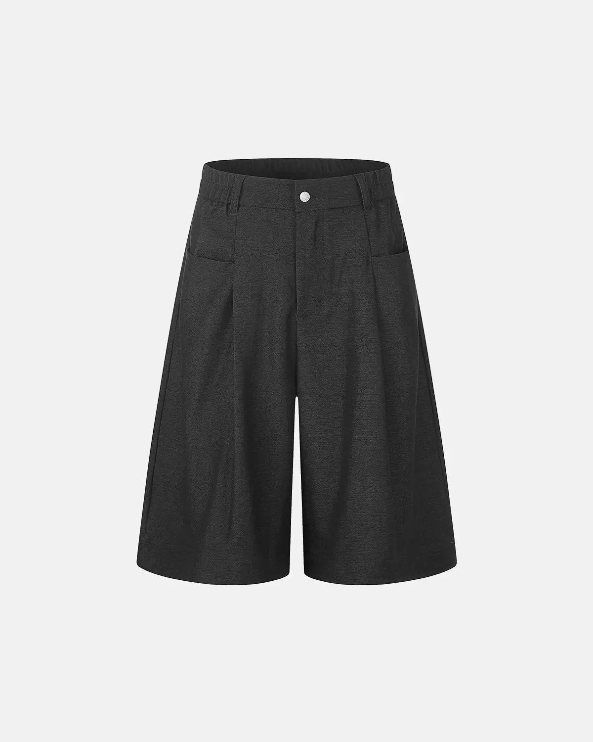 Pleated wide-leg tailored shorts by INFLATION featuring a high waist and relaxed fit, shown in a stylish streetwear look.