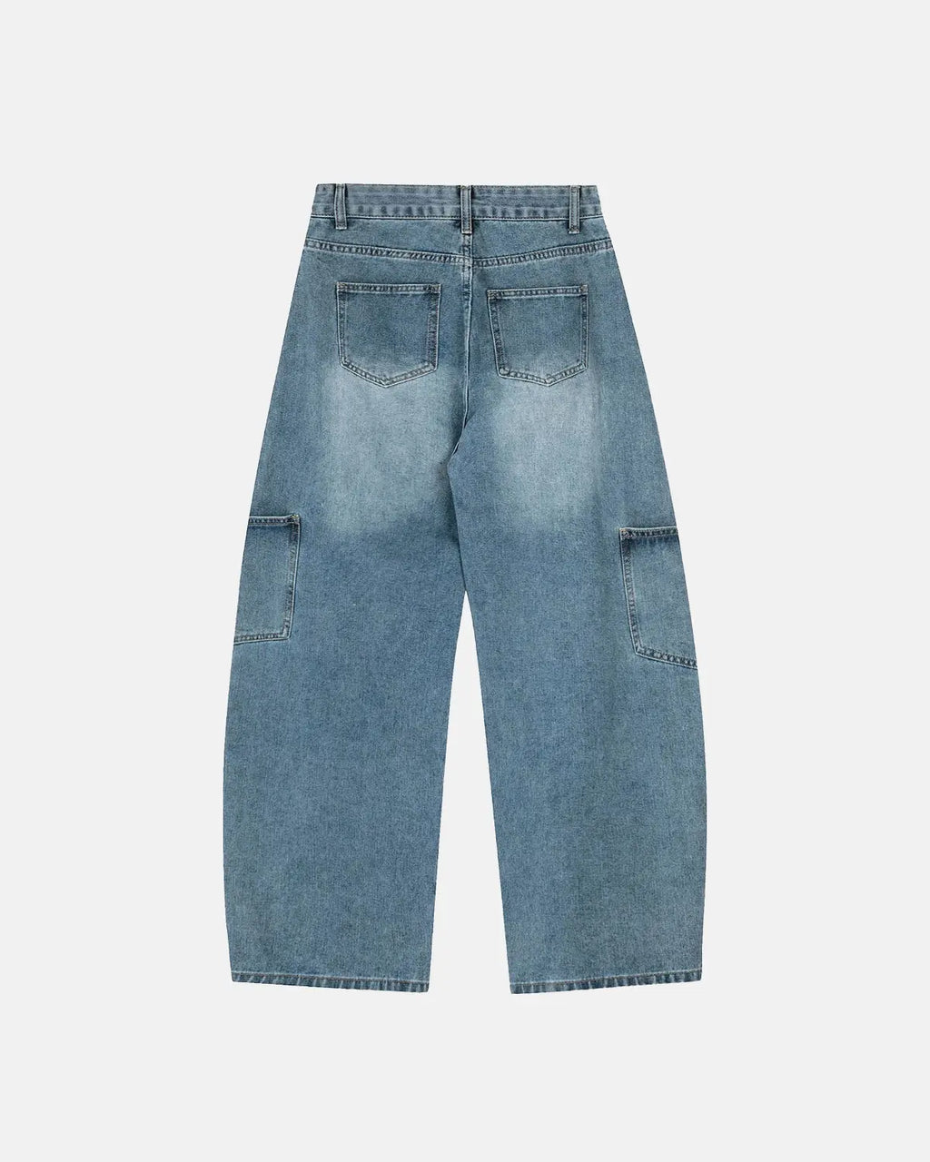 Flation streetwear baggy barrel jeans with multiple pockets, relaxed fit, and casual style in denim fabric.