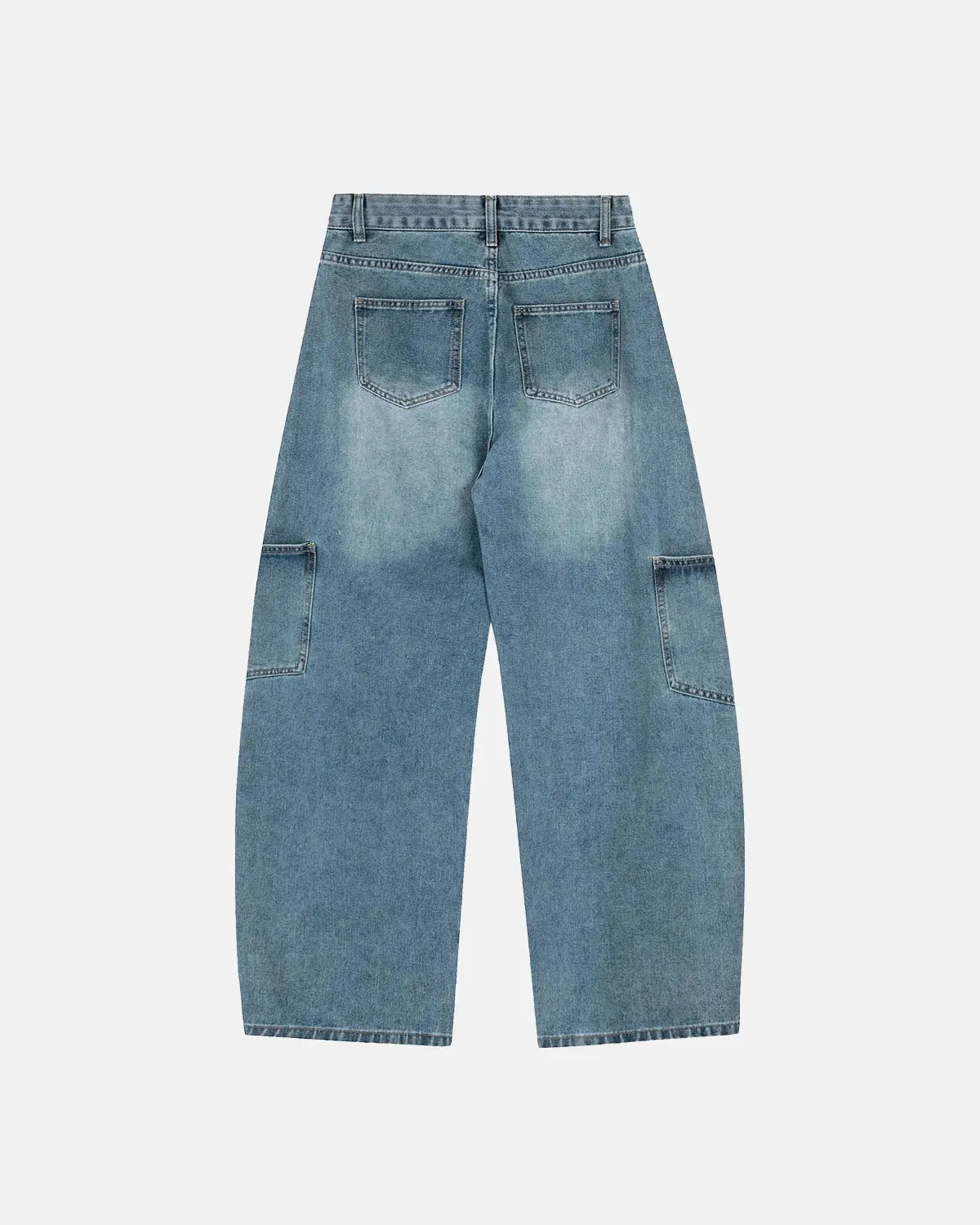 Flation streetwear baggy barrel jeans with multiple pockets, relaxed fit, and casual style in denim fabric.