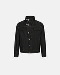 Metal toggle raw denim jacket from Flation Streetwear featuring metal fasteners and a classic raw denim design.
