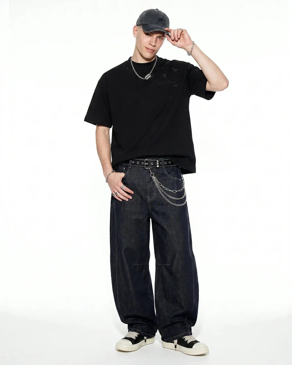 Dove embroidered mock neck T-shirt by INFLATION featuring detailed dove embroidery on a stylish streetwear T-shirt