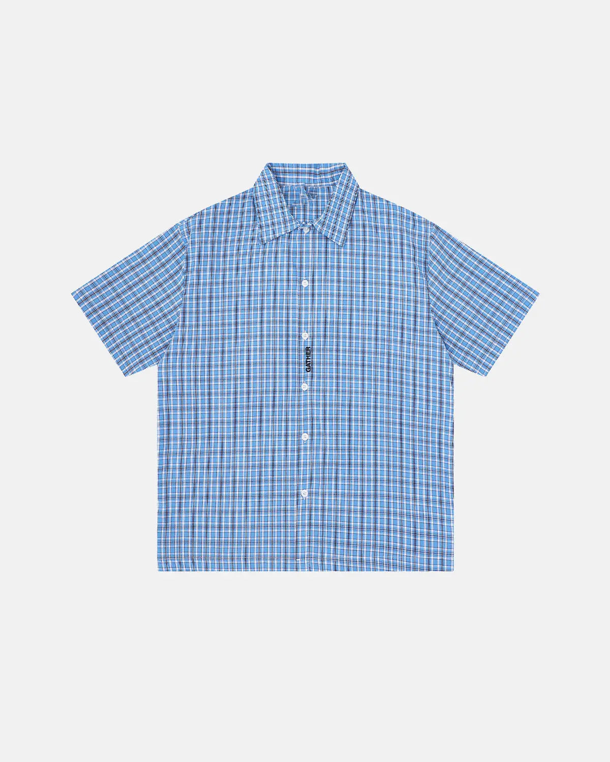 Inflation Streetwear plaid script embroidered short-sleeve shirt featuring a classic plaid pattern and embroidered logo design.