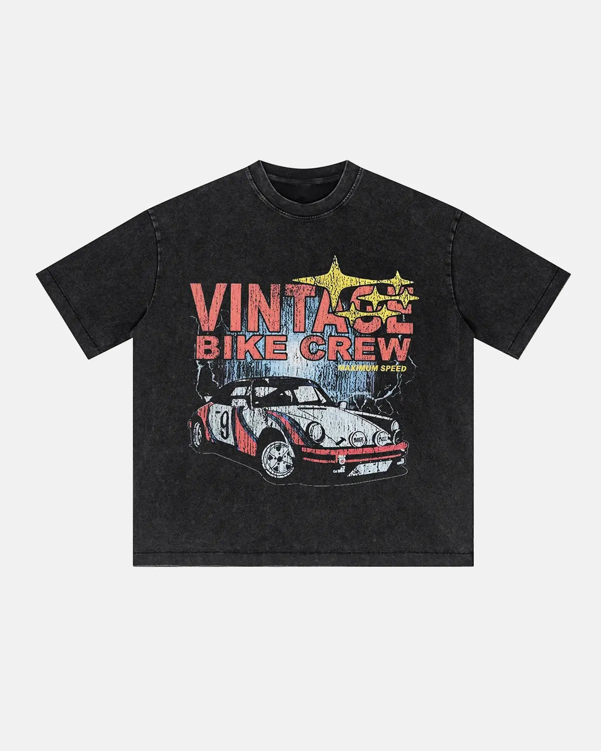Vintage Graphic Snow Washed T-Shirt by INFLATION featuring a distressed, faded print on a casual streetwear tee.