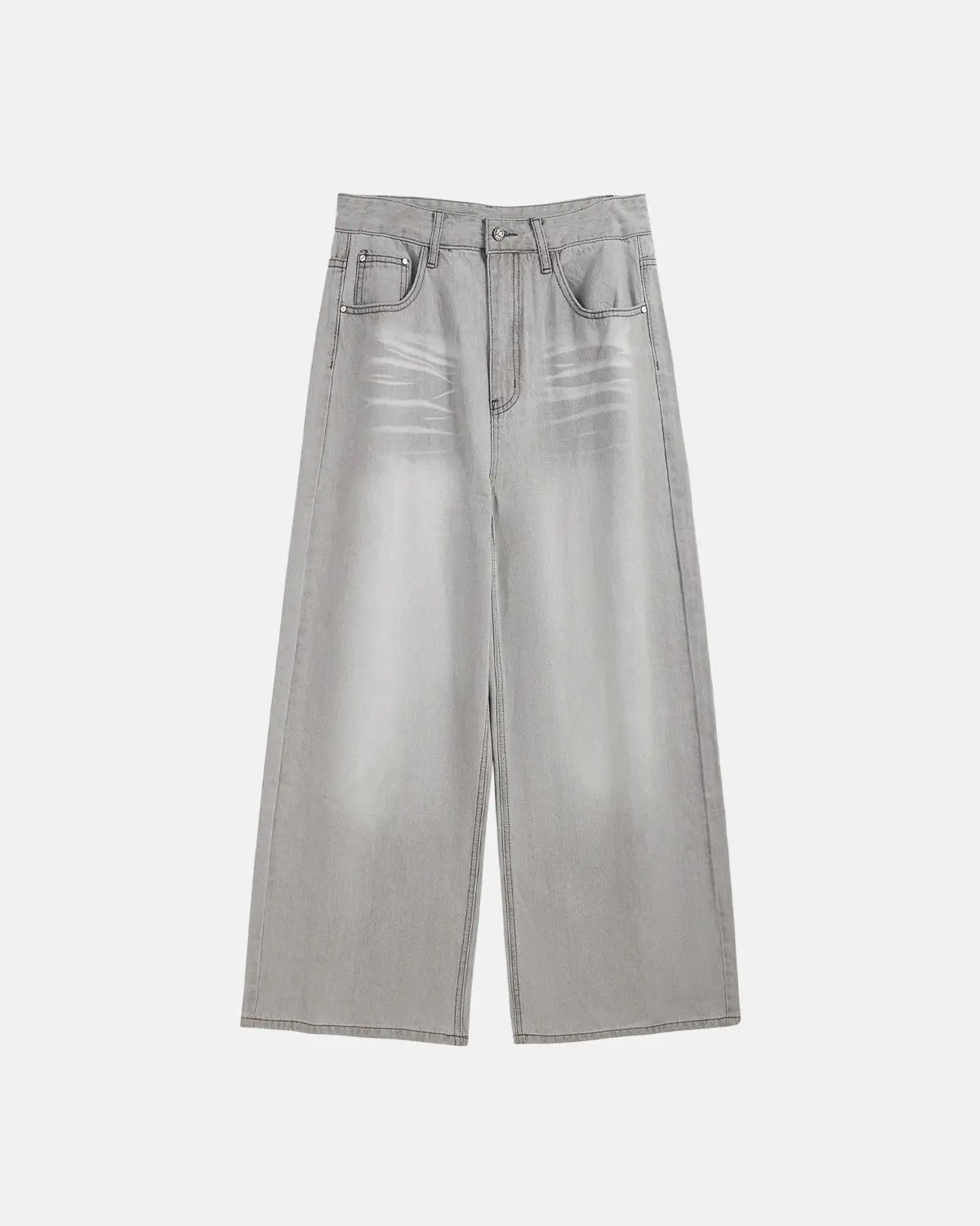 Washed distressed baggy jeans by Flation featuring a relaxed fit, ripped details, and a casual streetwear style.