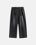 Wide-leg denim pants by Flation featuring a relaxed fit and classic blue wash, styled with casual streetwear vibe.