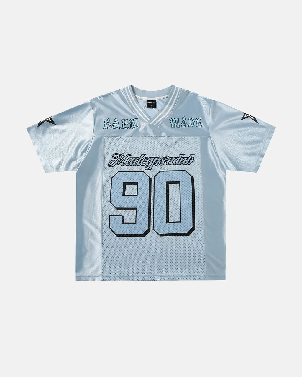 Oversized mesh patchwork jersey by Flation Streetwear featuring mixed fabric panels and a relaxed fit.