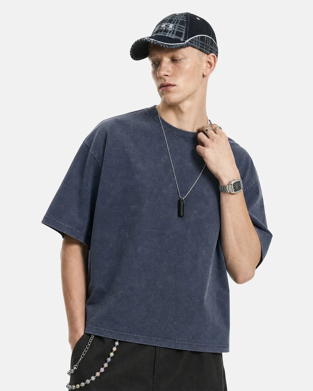 Snow washed heavyweight boxy T-shirt by INFLATION, featuring a relaxed fit and soft, distressed fabric texture.