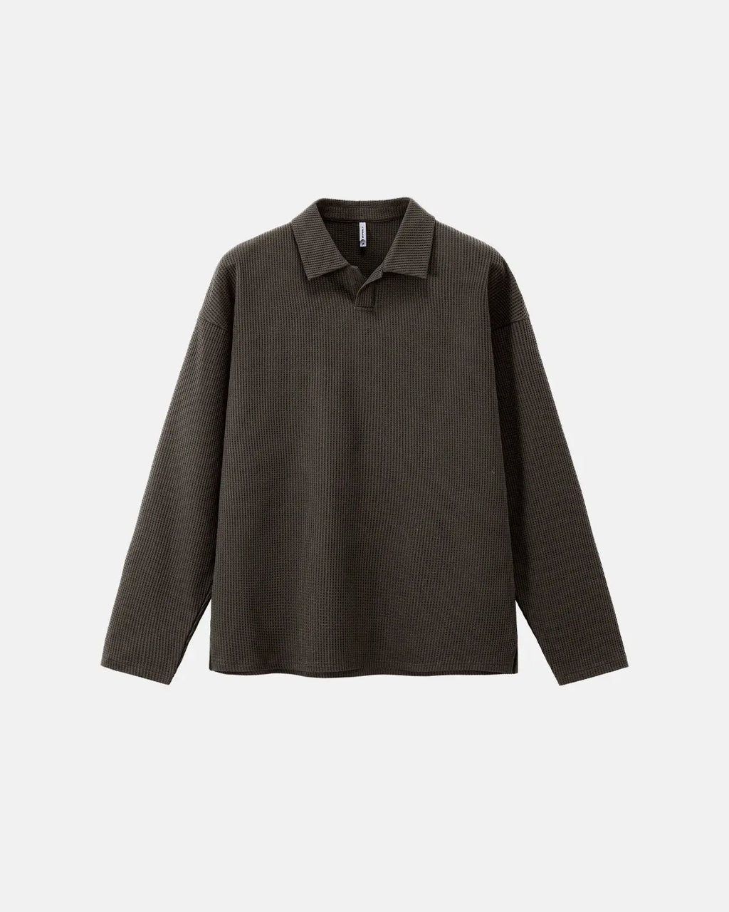 Inflation Streetwear waffle long sleeve polo shirt with a classic collar and textured fabric, displayed on a neutral background.