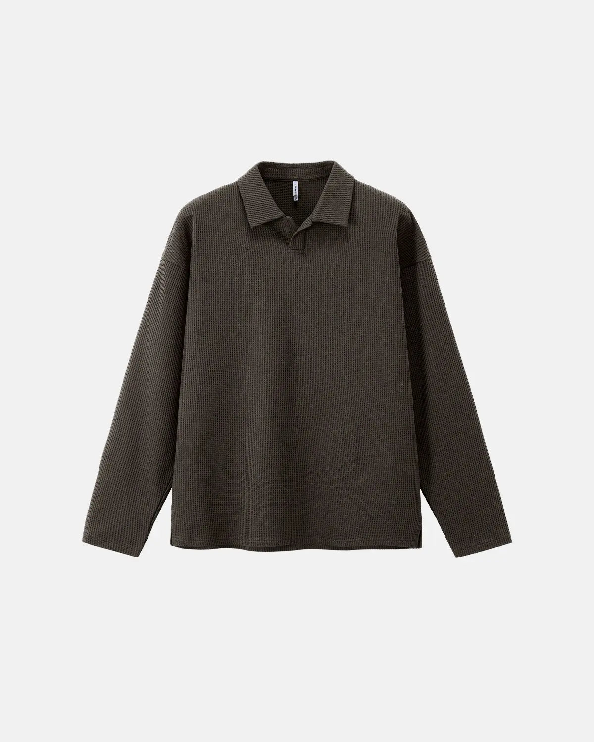 Inflation Streetwear waffle long sleeve polo shirt with a classic collar and textured fabric, displayed on a neutral background.