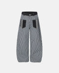 Inflation streetwear striped patch pocket baggy jeans with relaxed fit and multiple pockets, showcasing casual denim style.