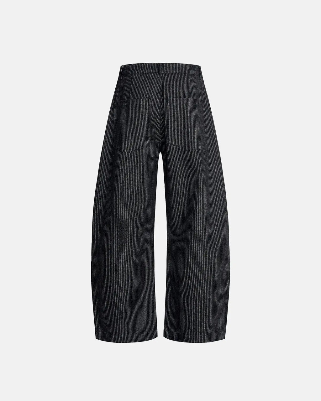Vintage pinstripe pleated barrel jeans by INFLATION, stylish pants with a retro-inspired pinstripe pattern and relaxed fit.