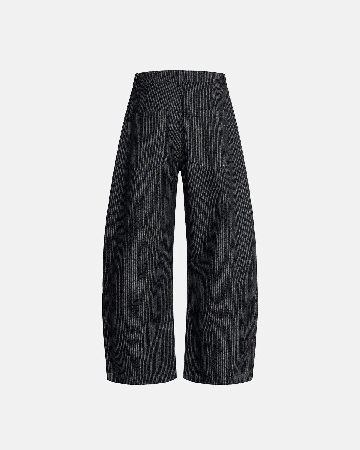 Vintage pinstripe pleated barrel jeans by INFLATION, stylish pants with a retro-inspired pinstripe pattern and relaxed fit.