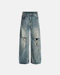 Bamboo weave distressed baggy jeans by INFLATION featuring a relaxed fit and unique textured design.