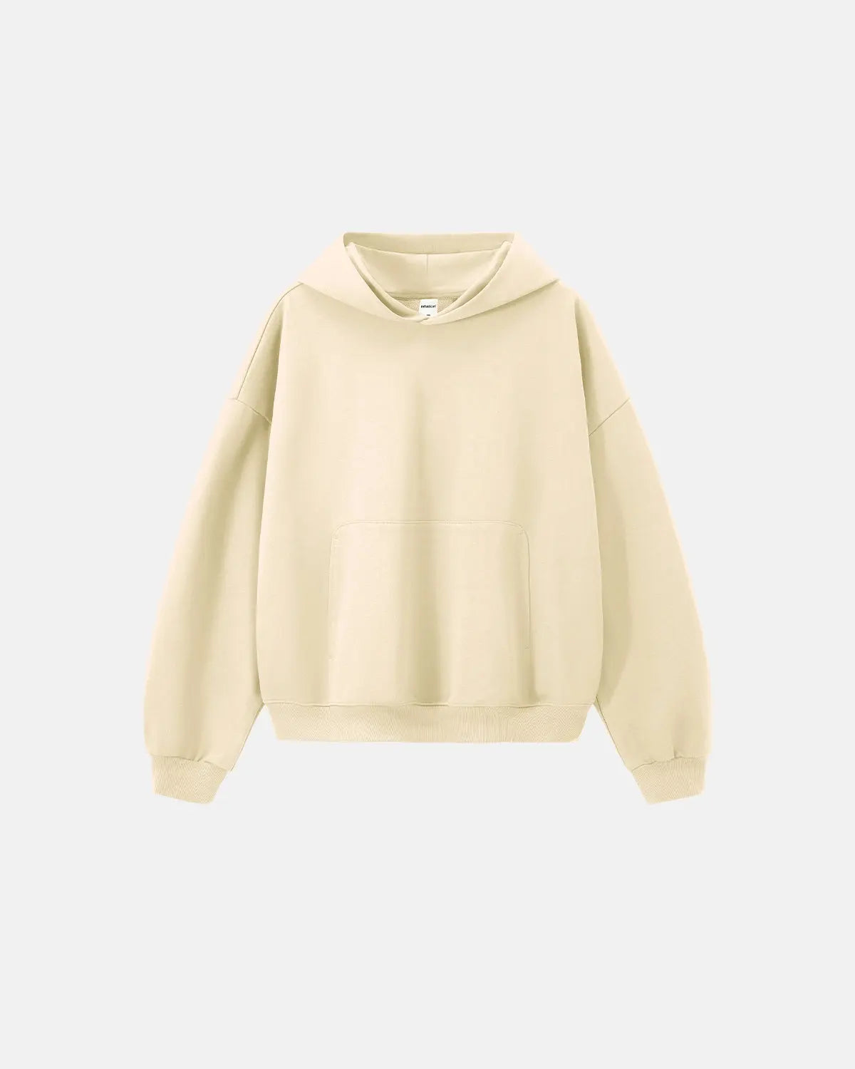 Blank boxy fit French Terry hoodie by INFLATION, showing a casual, oversized style with a relaxed fit and soft fabric.