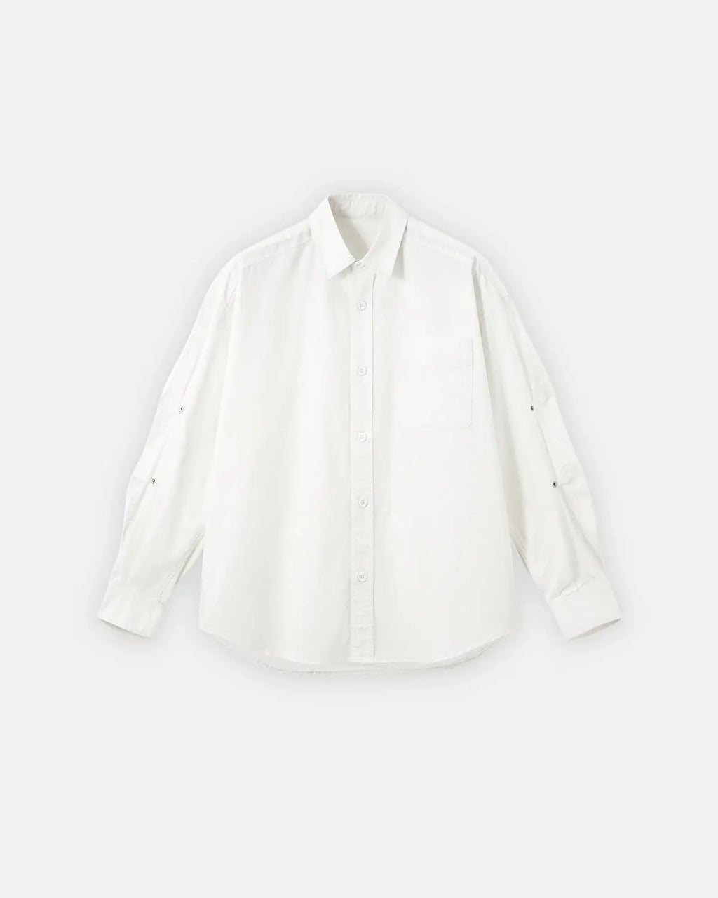 Acid wash cargo shirt jacket by Flation featuring multiple front pockets and a casual streetwear style.