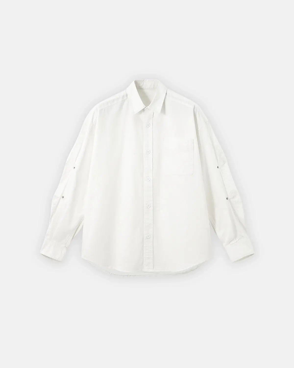 Acid wash cargo shirt jacket by INFLATION featuring multiple pockets and a relaxed streetwear style.