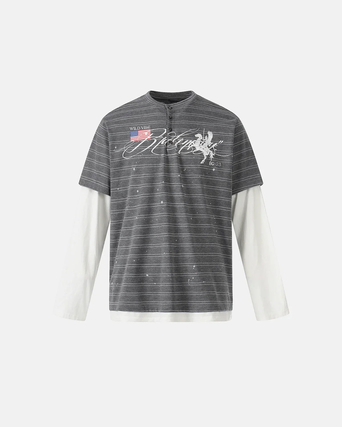 Layered Henley Stripe T-Shirt by INFLATION Streetwear, featuring a stylish striped design and casual fit.