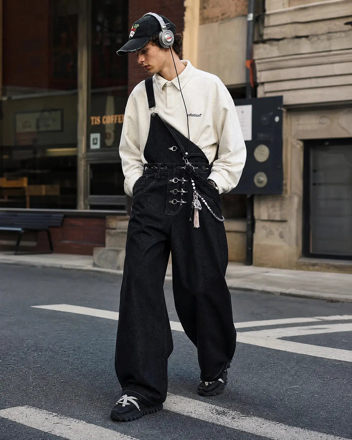 Flation Brand Quarter Polo Sweatshirt in neutral color, featuring a classic collar and relaxed streetwear style.