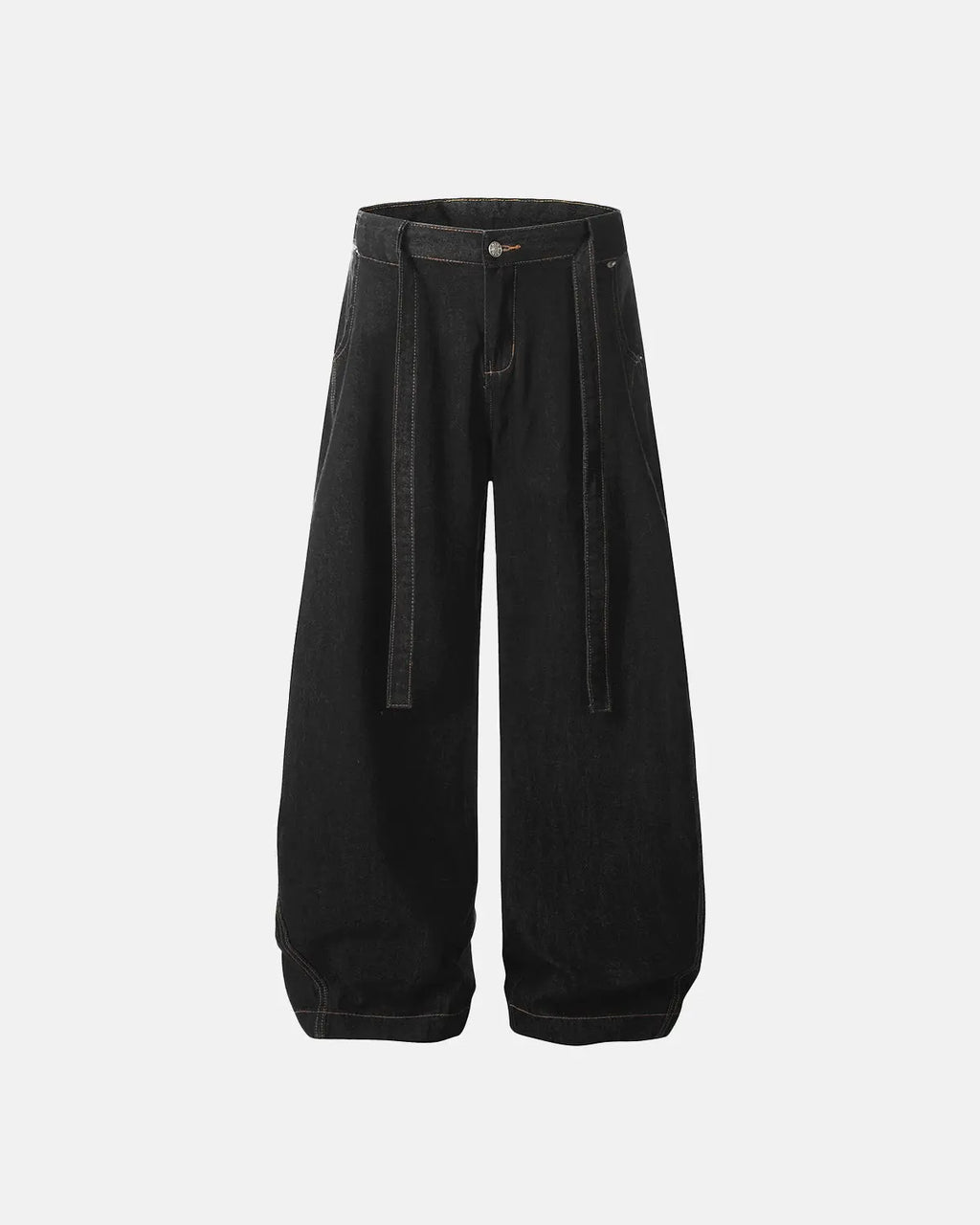 Raw baggy jeans with contrast stitching from Flation Streetwear, featuring a relaxed fit and distressed details.