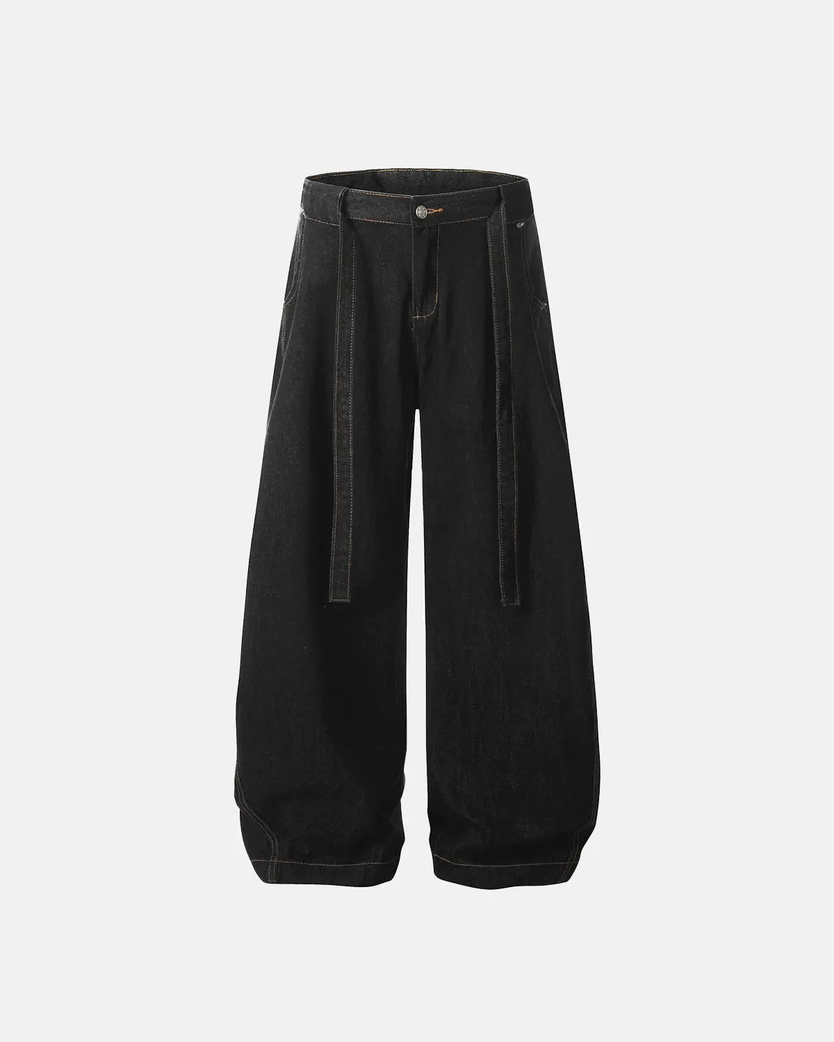 Raw baggy jeans with contrast stitching from Flation Streetwear, featuring a relaxed fit and distressed details.