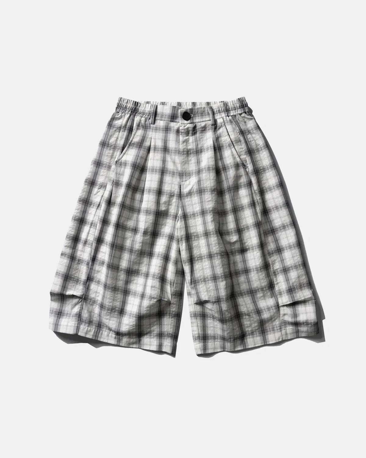 Inflation streetwear plaid longline casual shorts with a relaxed fit, featuring a stylish plaid pattern and comfortable design.