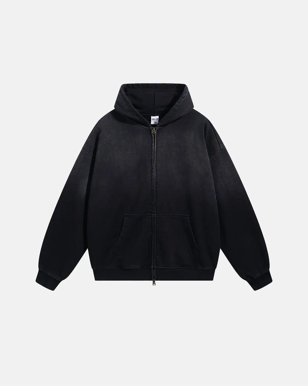Flation Monkey Wash French Terry zip-up hoodie featuring a front zipper, hood, and casual design in soft fabric.