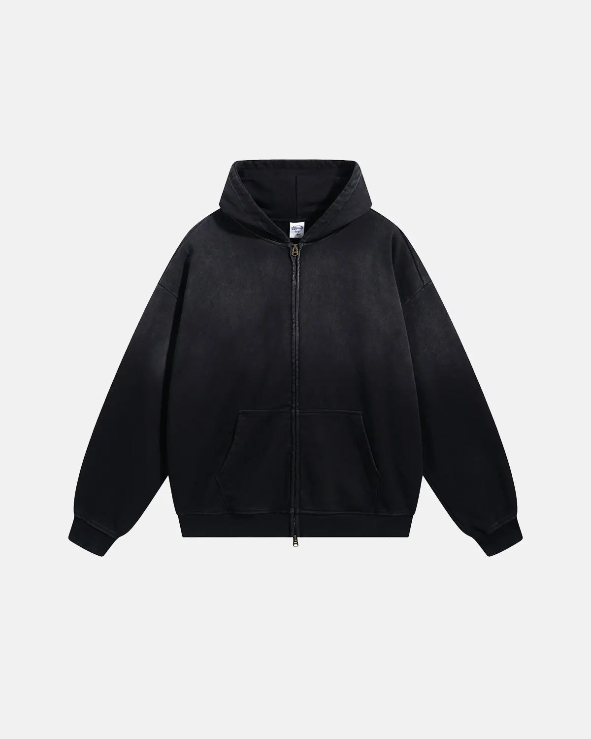 Flation Monkey Wash French Terry zip-up hoodie featuring a front zipper, hood, and casual design in soft fabric.
