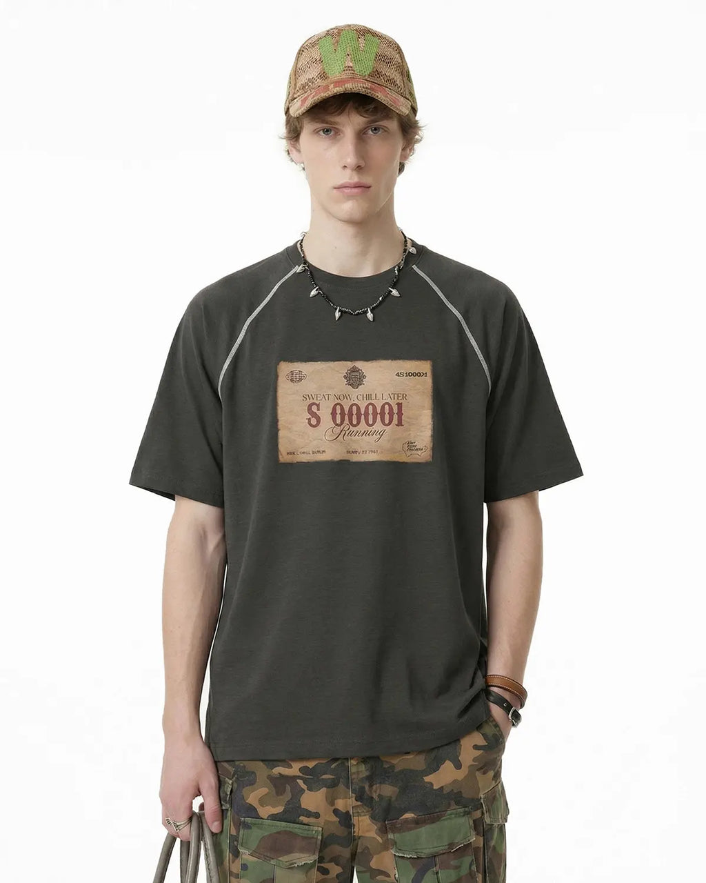 Inflation Streetwear retro graphic print raglan T-shirt with colorful vintage-inspired design and long contrasting sleeves.