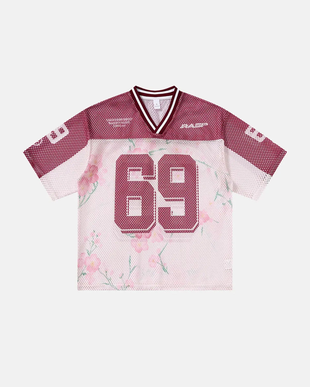 Floral digital print mesh jersey from Inflation Streetwear featuring vibrant floral patterns and lightweight breathable fabric.