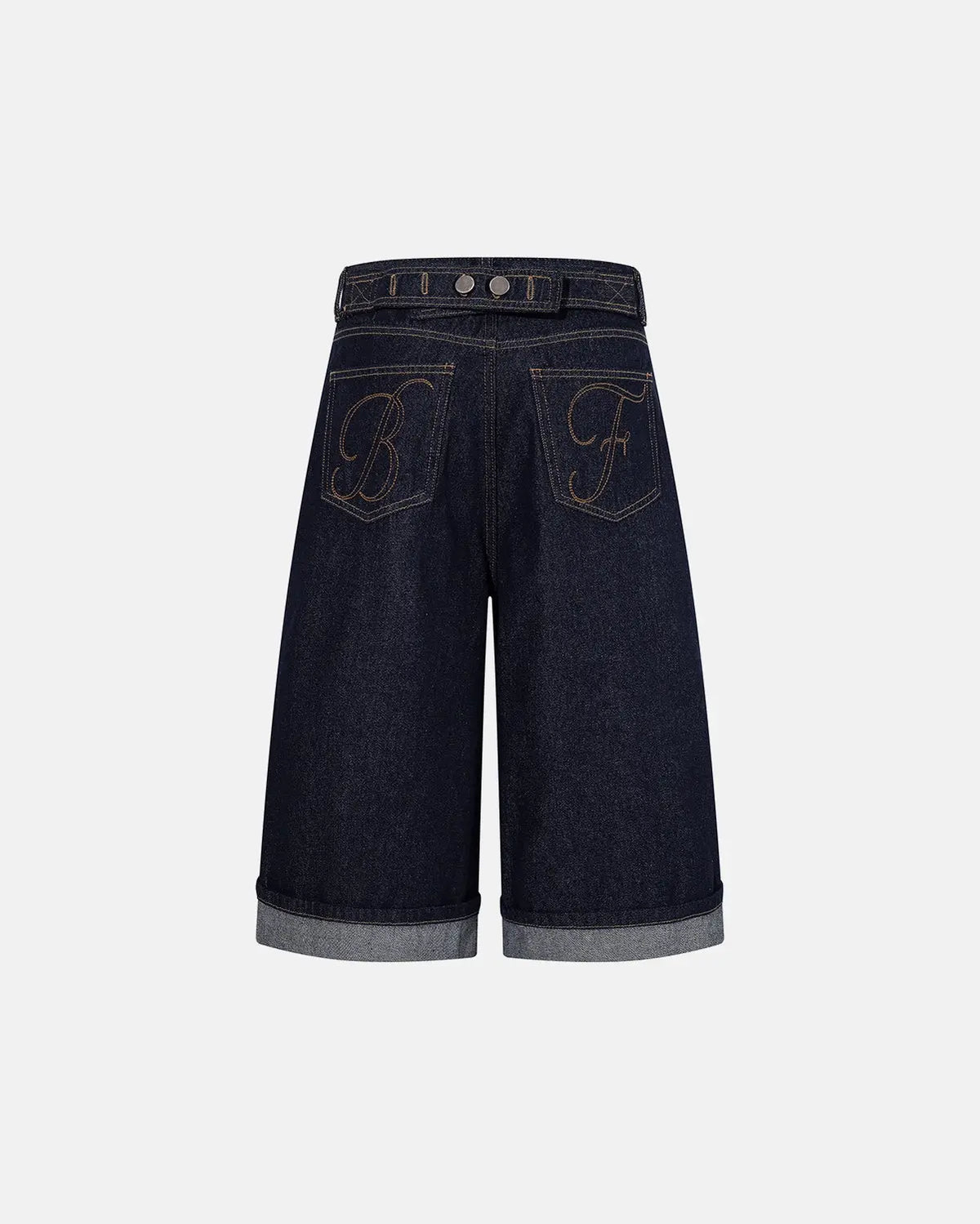 Inflation streetwear Cinch Back Baggy Denim Jorts, relaxed fit denim pants with cinch back detail, casual streetwear style.