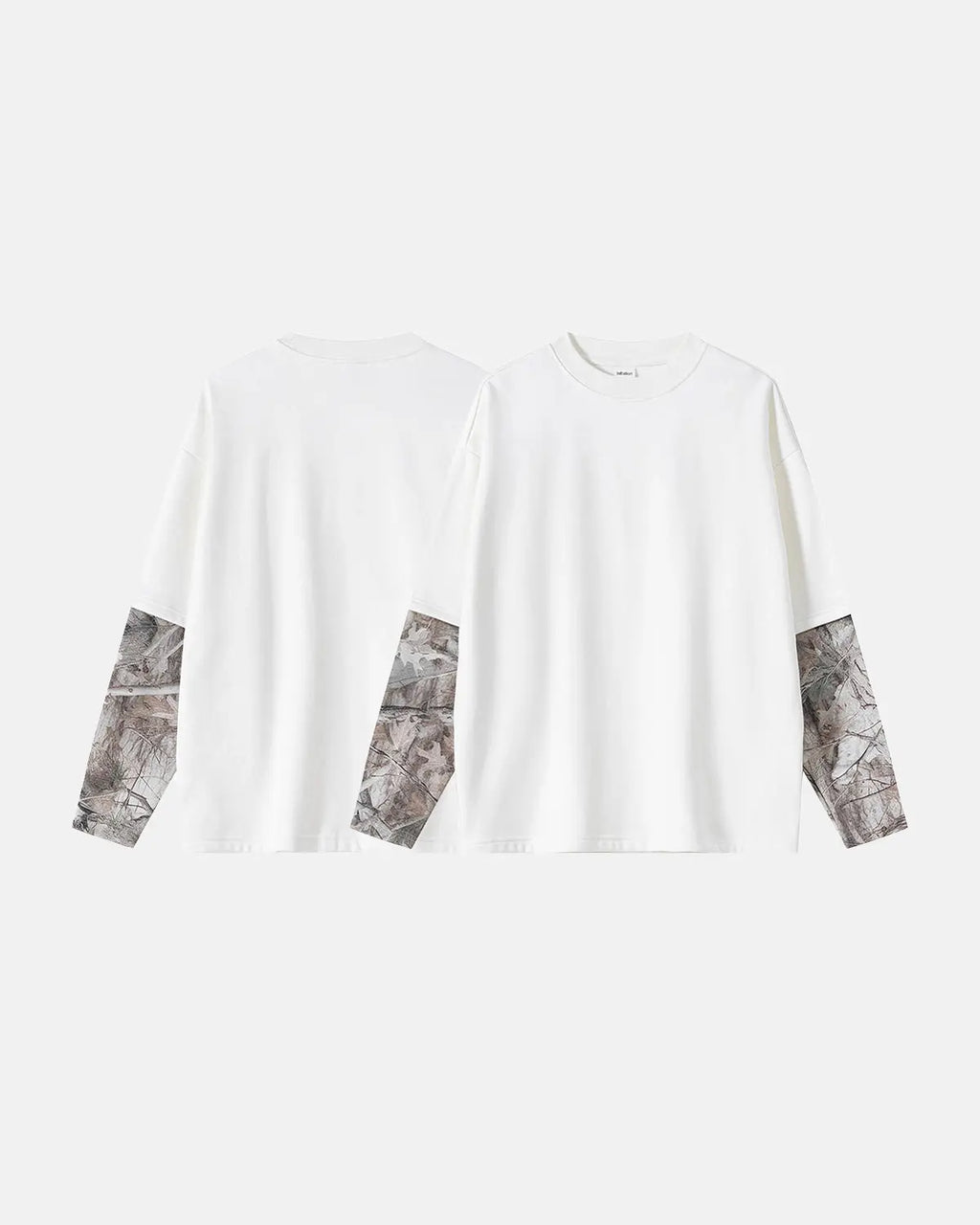 Camo layered oversized T-shirt by Flation Streetwear featuring green and beige camouflage pattern and relaxed fit.