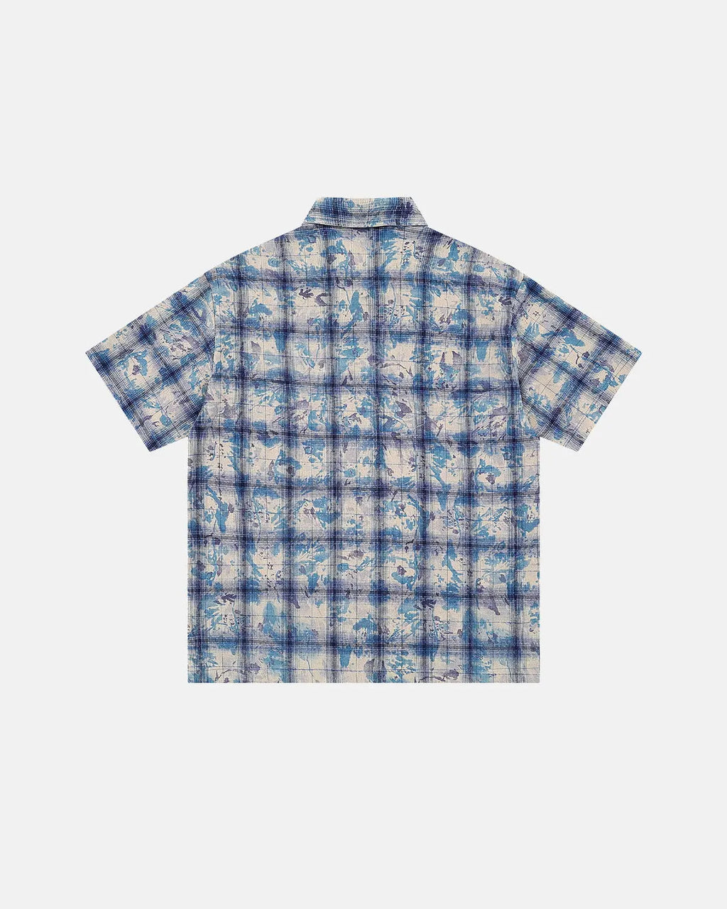 Inflation Streetwear tie-dye plaid sequin short-sleeve shirt with vibrant colors and shimmering sequins, casual street style top.