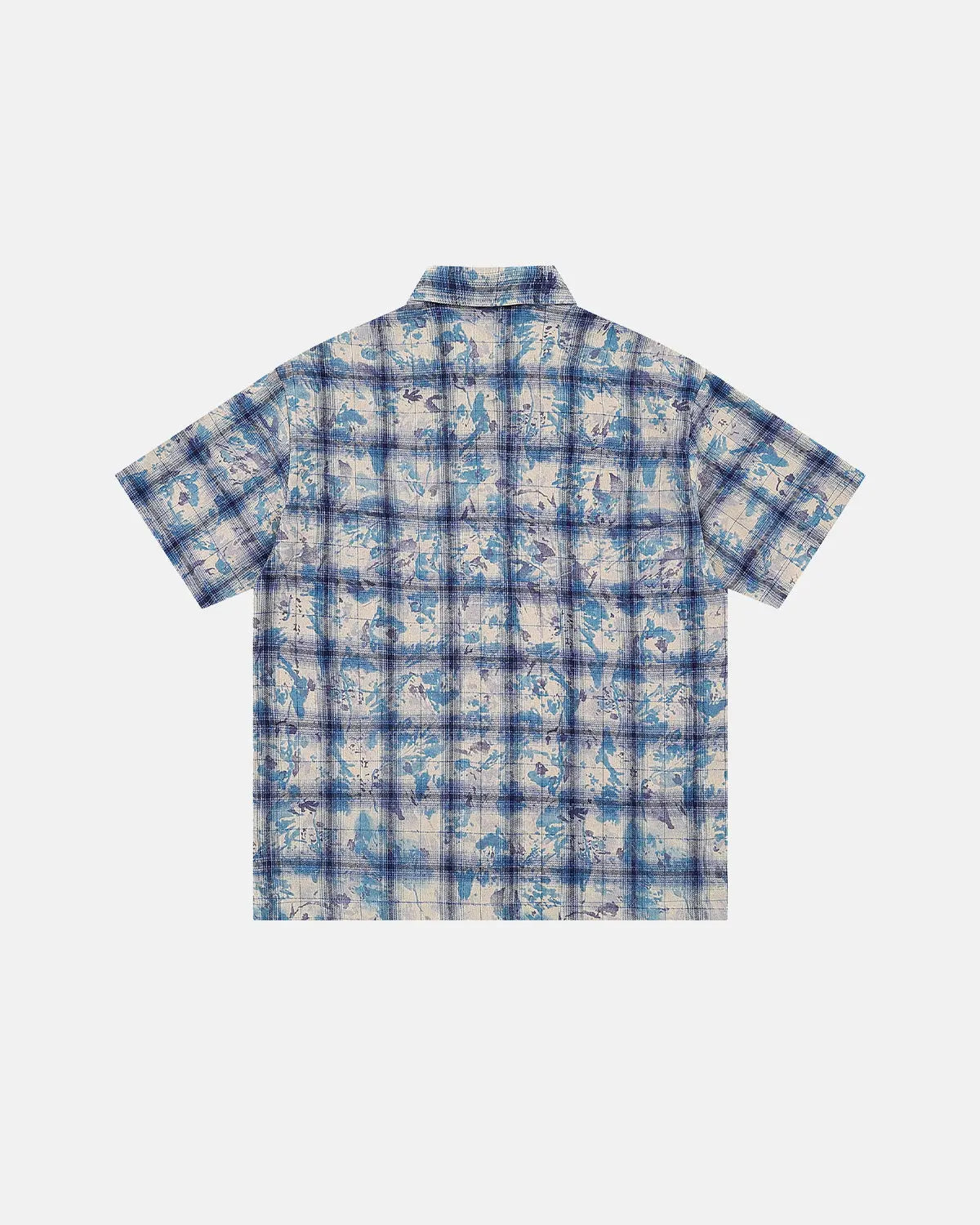 Inflation Streetwear tie-dye plaid sequin short-sleeve shirt with vibrant colors and shimmering sequins, casual street style top.