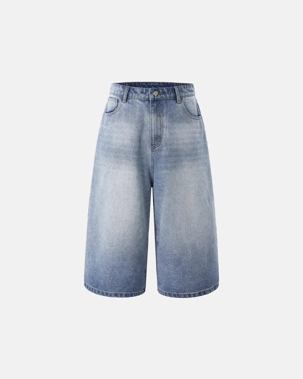 Washed baggy longline jorts by Flation Streetwear, loose-fit denim pants with distressed finish and wide leg style.